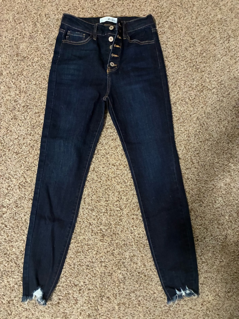 KanCan Indigo High-Rise Skinny Jeans with Frayed Hems